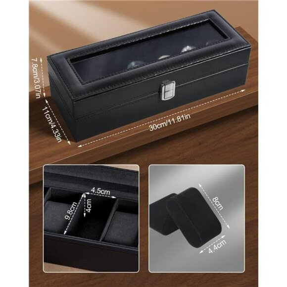 Uten Watch Box Glass Display Organizer 6 Slot PU Leather Case for Men Women - Picture 4 of 8
